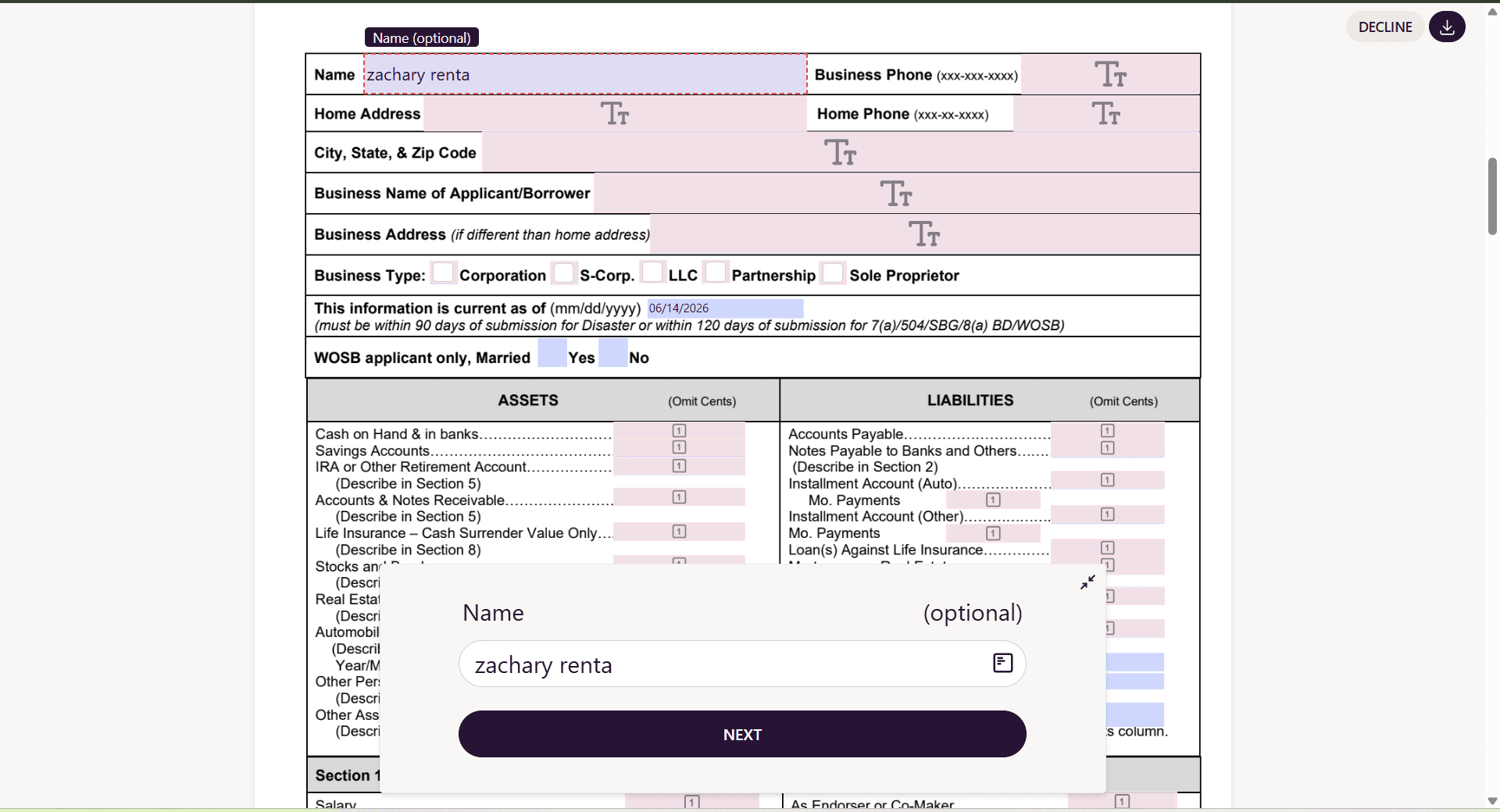 E-Signature with Prefilled Borrower Data image